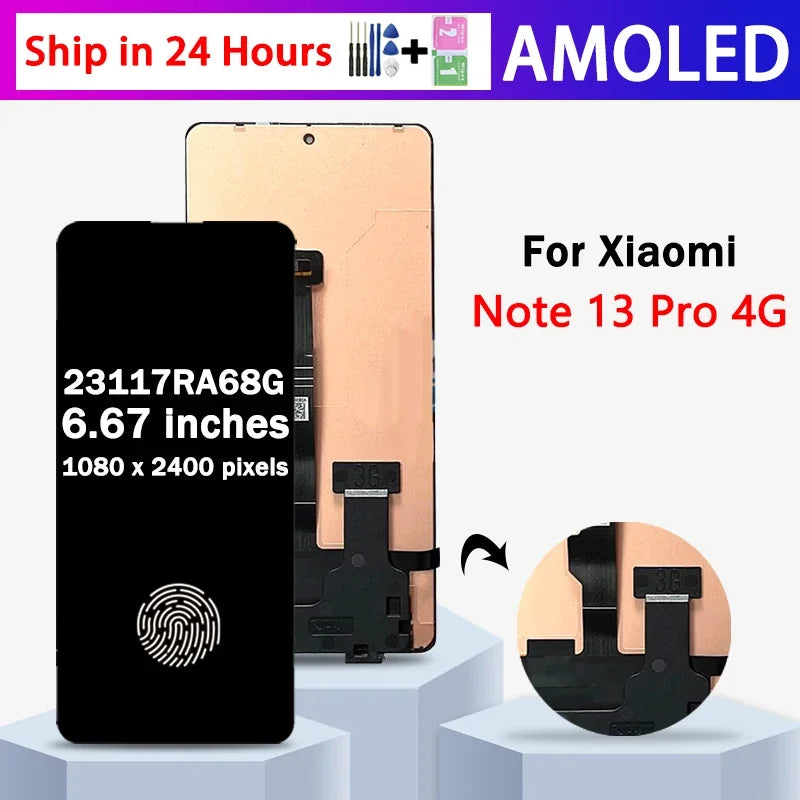 6.67"AMOLED for Xiaomi Redmi Note 13 Pro 4G 23117RA68G 2312FPCA6G Lcd Display Digital Touch Screen with Frame Assembly Xiaomi phone repair parts