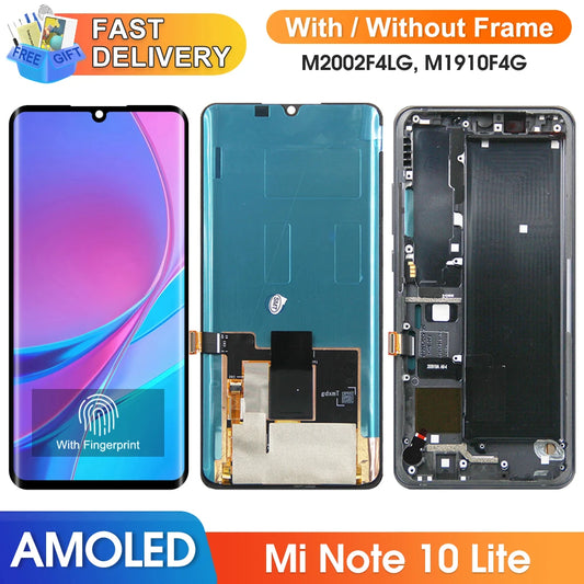 Super AMOLED for Xiaomi Mi Note 10 Lite Lcd Display Digital Touch Screen With Frame for Mi Note 10 Lite M2002F4LG M1910F4G Xiaomi phone repair parts