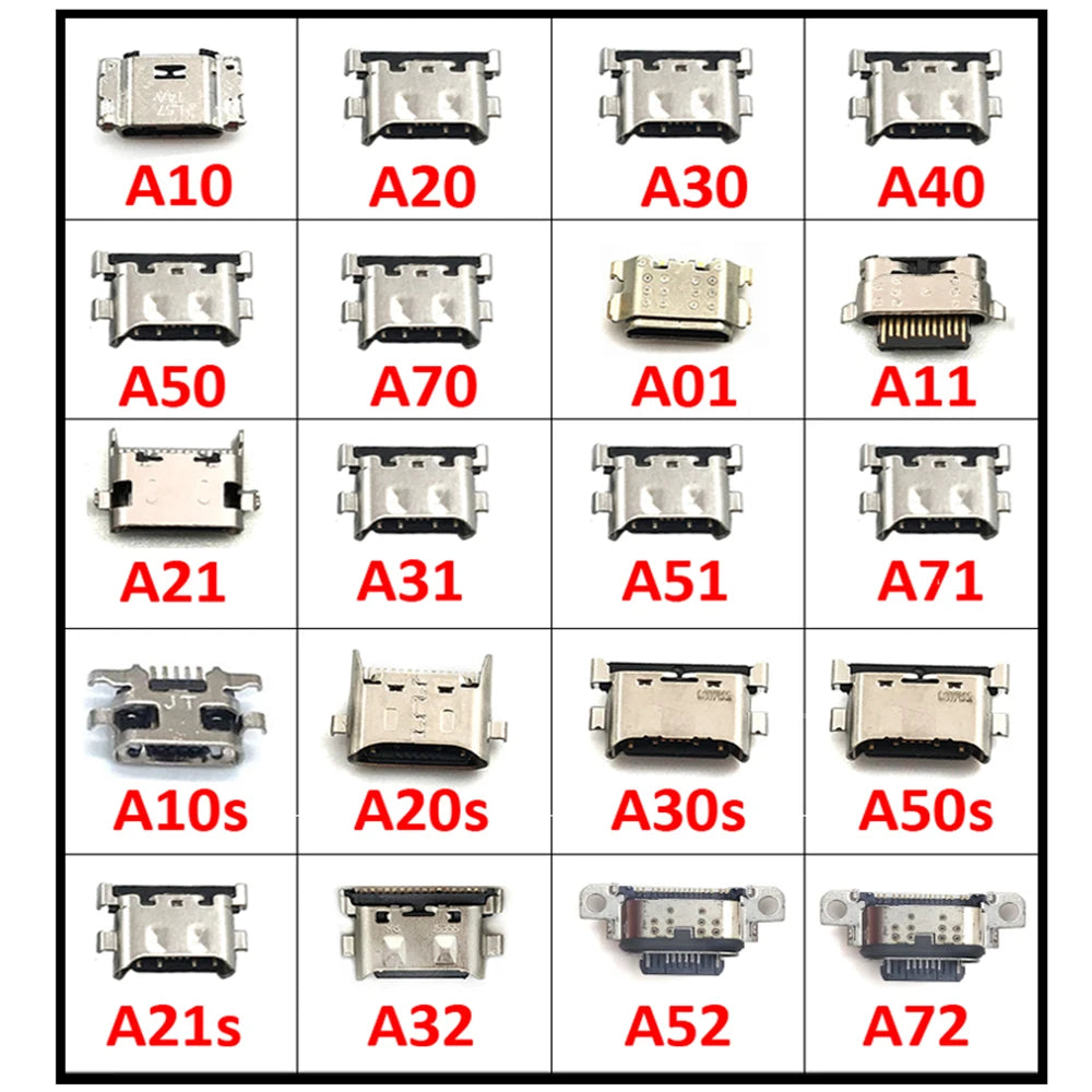 100Pcs Charger USB Charging Port Dock Connector For Samsung A20 A30 A50 A70 A51 A21s A01 A30s A20s A50s A11 A21 A31 A52 A02s A32 Samsung phone repair parts