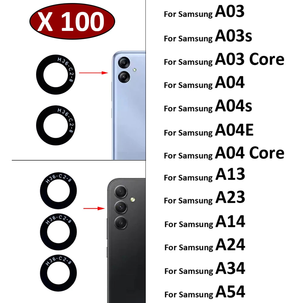 100Pcs Rear Back Camera Glass Lens For Samsung A03 A03s A04 Core A04s A04E A14 A24 A34 A54 A13 A23 4G 5G With Ahesive Samsung phone repair parts