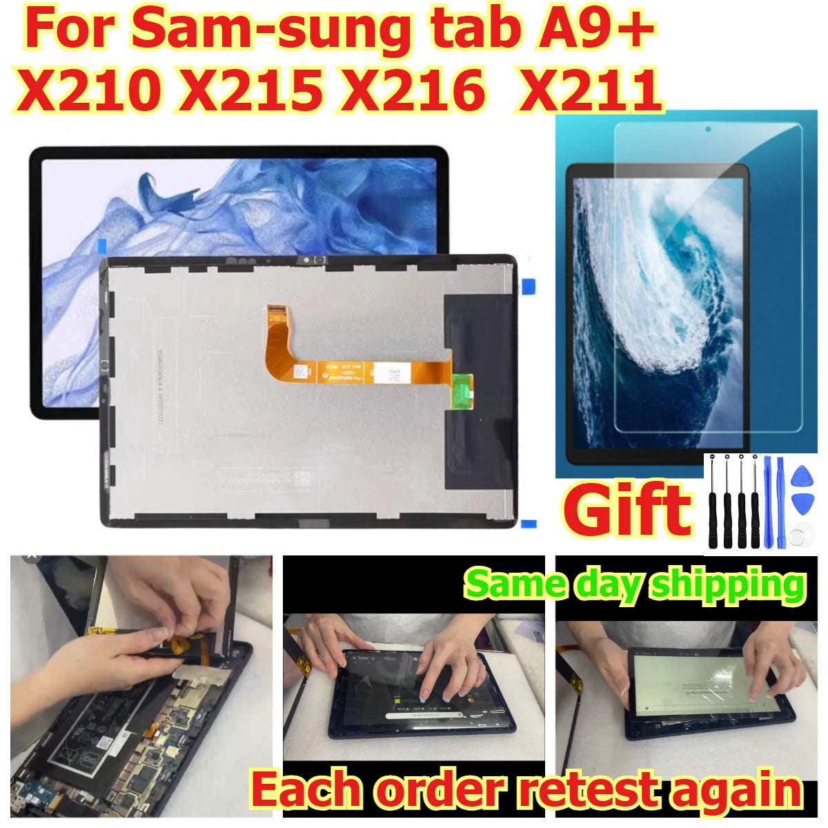 100% tested Tab touch lcd display screen panel for Samsung tab A9+ X210 X215 X216  X211 digitizer glass assembly Samsung tablet repair parts