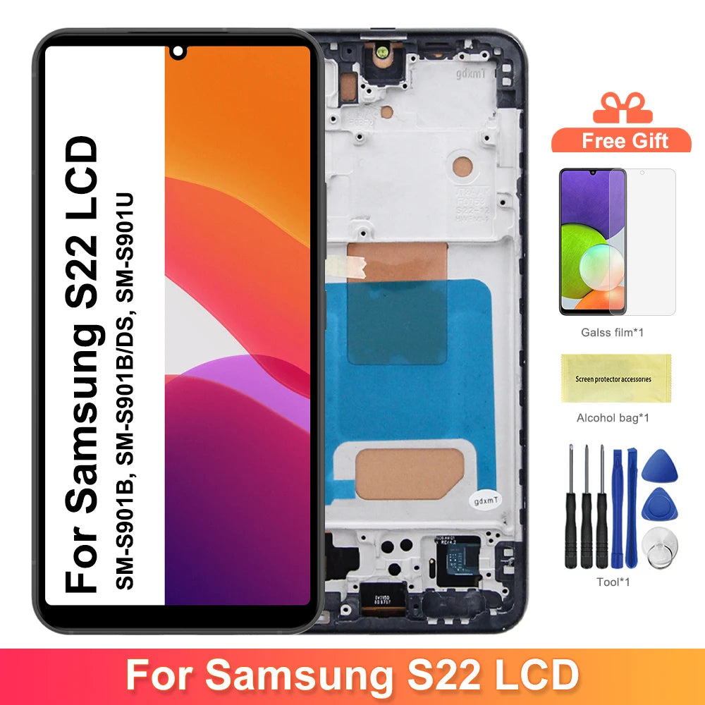 S22 5G LCD Screen for Samsung Galaxy S22 S901B S901B/DS Lcd Display Digital Touch Screen with Frame Assembly Parts 100% Tested Samsung phone repair parts