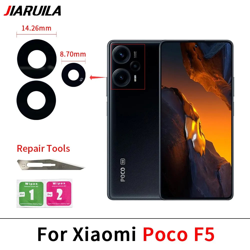 2Pcs/Lot, Camera Glass For Xiaomi Poco F5 F6 M5 M5s M6 X5 X6 Pro 4G 5G Rear Back Camera glass Lens With Adhesive  Xiaomi  Xiao mi phone repair parts