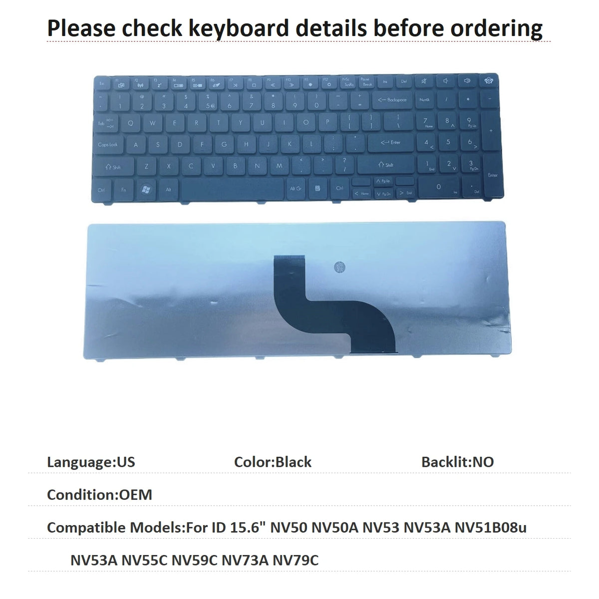 New US Russian Brazil Language  Keyboard For Gateway ID 15.6" NV50 NV50A NV53 NV53A NV51B08u NV53A NV55C NV59C NV73A NV79C