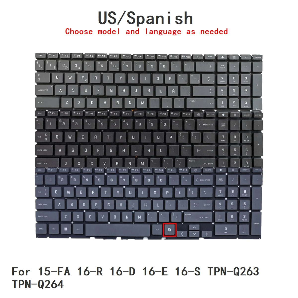 New US Spanish Language  Backlit Keyboard For HP 15-FA 16-R 16-D 16-E 16-S TPN-Q263 TPN-Q264 Notebook PC Replacement Keyboard  HP laptop repair parts
