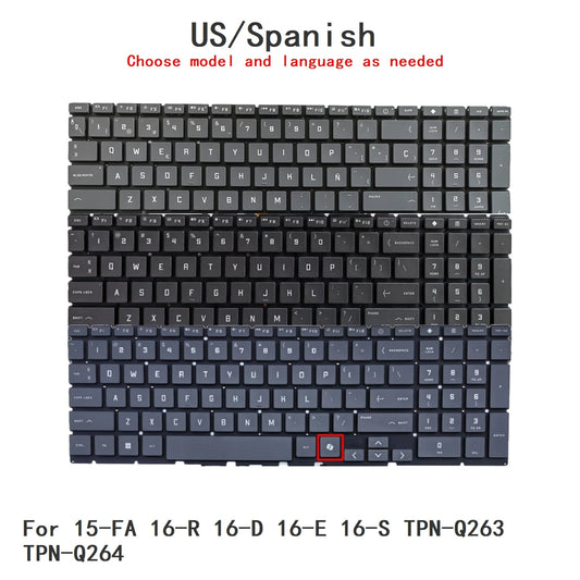 New US Spanish Language  Backlit Keyboard For HP 15-FA 16-R 16-D 16-E 16-S TPN-Q263 TPN-Q264 Notebook PC Replacement Keyboard  HP laptop repair parts