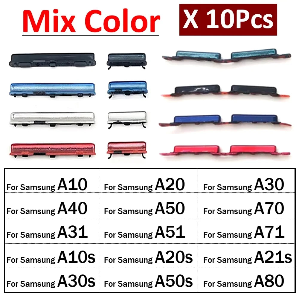 10Pcs, New Power Button Volume Side Button Key For Samsung A10 A20 A30 A40 A50 A70 A80 A31 A51 A71 A10s A20s A21s A30s A50s Samsung phone repair parts
