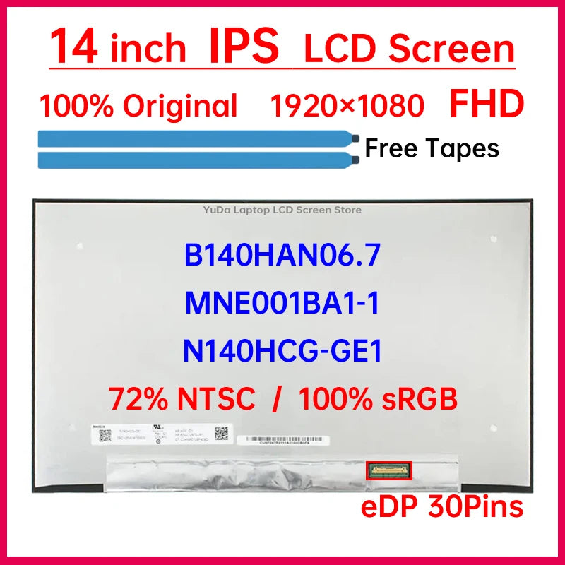 14" IPS Laptop LCD Screen B140HAN06.7 MNE001BA1-1 N140HCG-GE1 Display Matrix Panel Replacement 1920x1080 eDP 30 Pins Non-Touch Laptop screen replacement