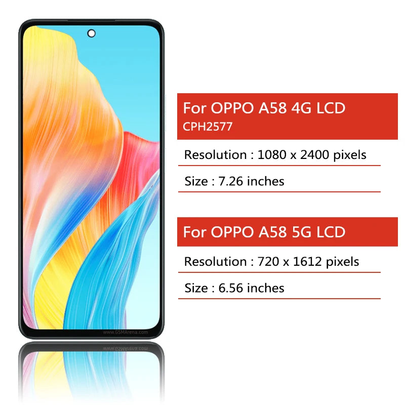OEM A58 Screen For Oppo A58 4G LCD CPH2577 Display Touch Screen Digitizer Assembly For Oppo A58 5G Display With Frame Oppo phone repair parts Realme phone repair parts
