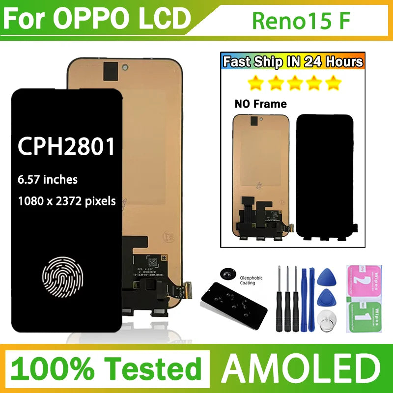6.57”New For Oppo Reno15 F 15F 5G LCD Display Touch Screen Digitizer Assembly CPH2801 Display With Fingerprint Oppo phone repair parts Realme phone repair parts