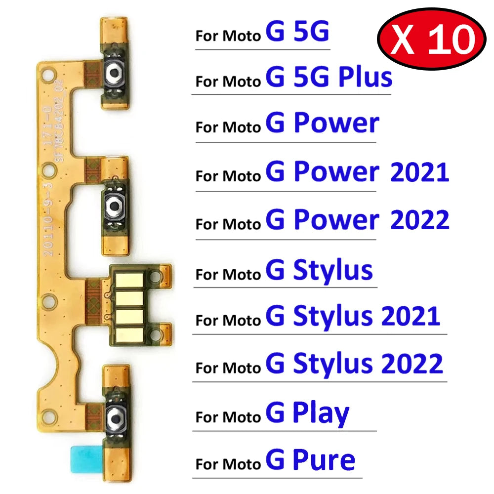 10Pcs, Power Switch On/Off Button Volume Key Button Flex Cable For Motorola Moto G 5G Plus Power Stylus Play Pure 2021 2022 Motorola phone repair parts