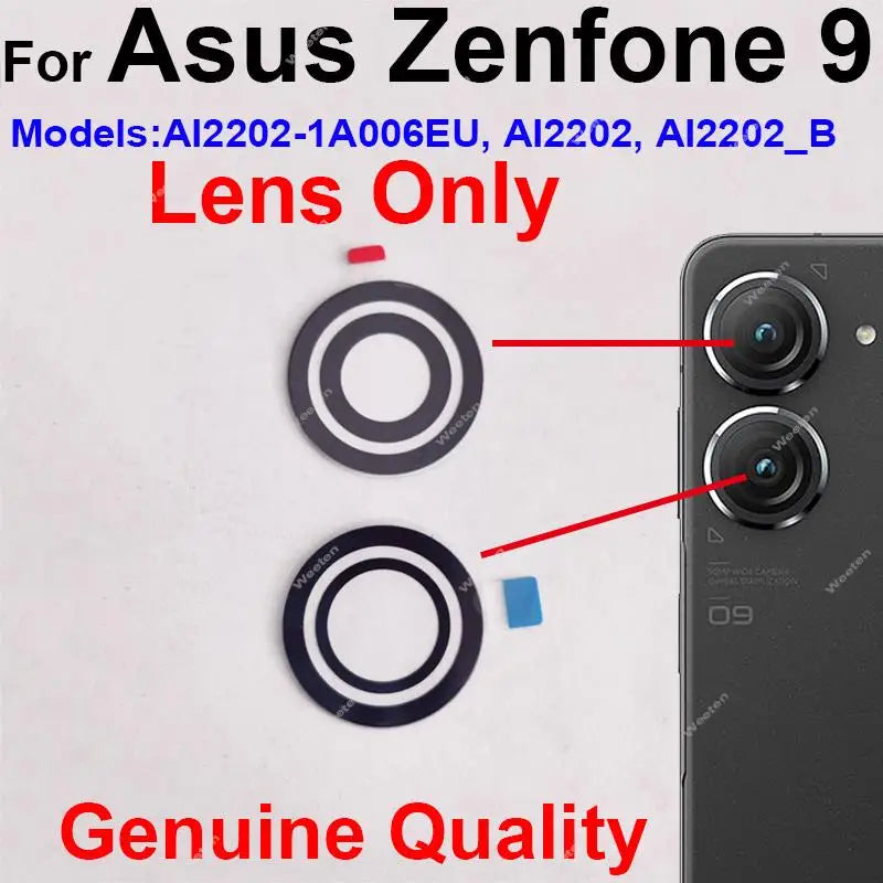 For Asus Zenfone 9 AI2202 Zenfone 10 AI2302 Rear Back Camera Glass Lens Frame Cover with Sticker Glue Repalcement Sony phone repair parts
