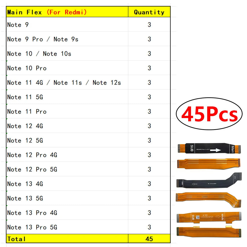 30Pcs, New Main Board Motherboard Flex Cable For Xiaomi Redmi Note 9 9s 10 10s 11 11s 12 12s 13 Pro 4G 5G Replacement parts  Xiaomi  Xiao mi phone repair parts