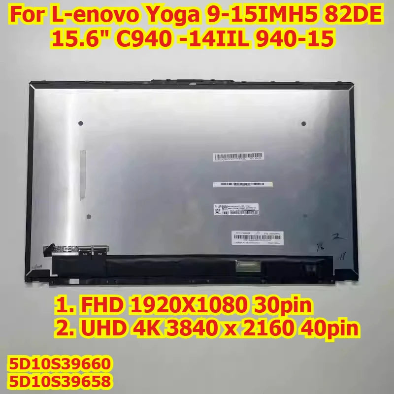 15.6“ FHD UHD 4K 1080 Touch LCD LED screen for Lenovo Yoga 9-15IMH5 82DE C940-14IIL 940-15 5D10S39660 5D10S39658 panel Assembly Lenovo laptop repair parts