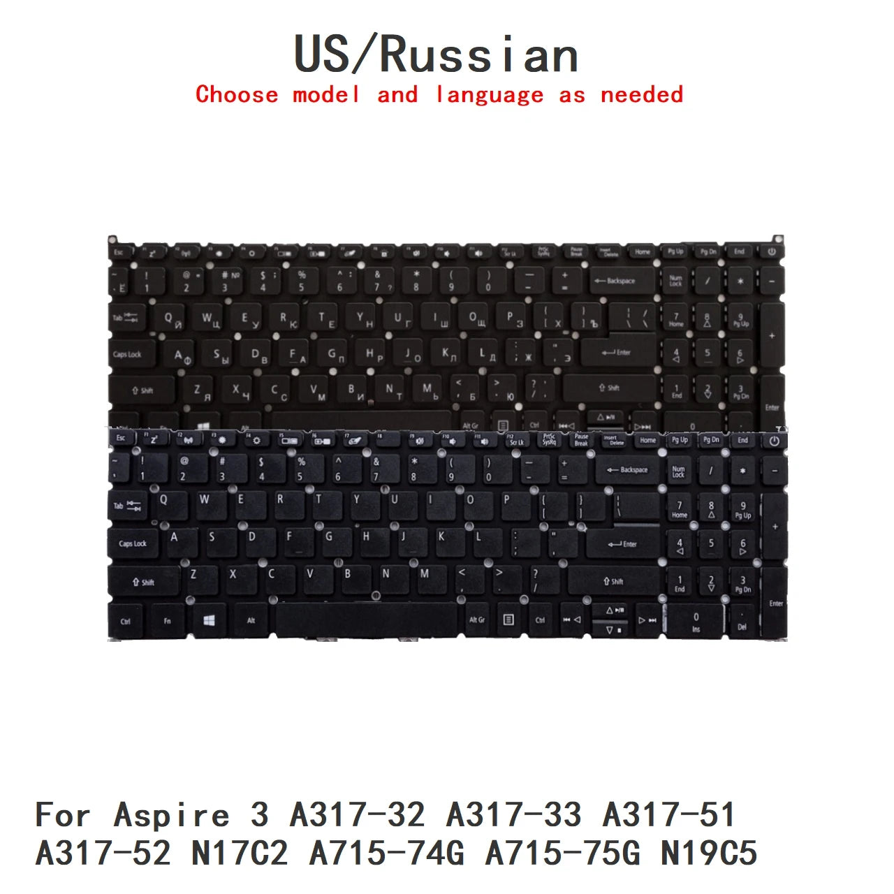 New US Russian Language  Backlit Keyboard For Acer Aspire 3 A317-32 A317-33 A317-51 A317-52 N17C2 A715-74G A715-75G N19C5 ACER laptop repair parts