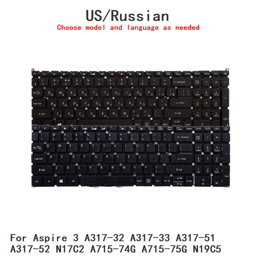 New US Russian Language  Backlit Keyboard For Acer Aspire 3 A317-32 A317-33 A317-51 A317-52 N17C2 A715-74G A715-75G N19C5 ACER laptop repair parts