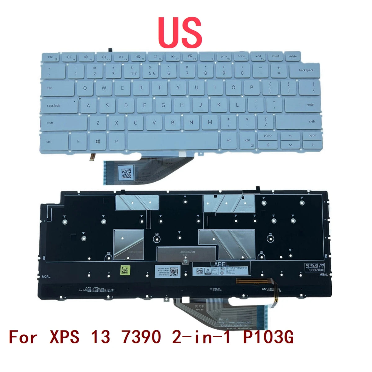 New US Laptop Backlit Keyboard For Dell XPS 13 7390 2-in-1 P103G Notebook PC Replacement NSK-ET1BC 0X7C56 0X01GR 0XD3H3Dell laptop repair parts