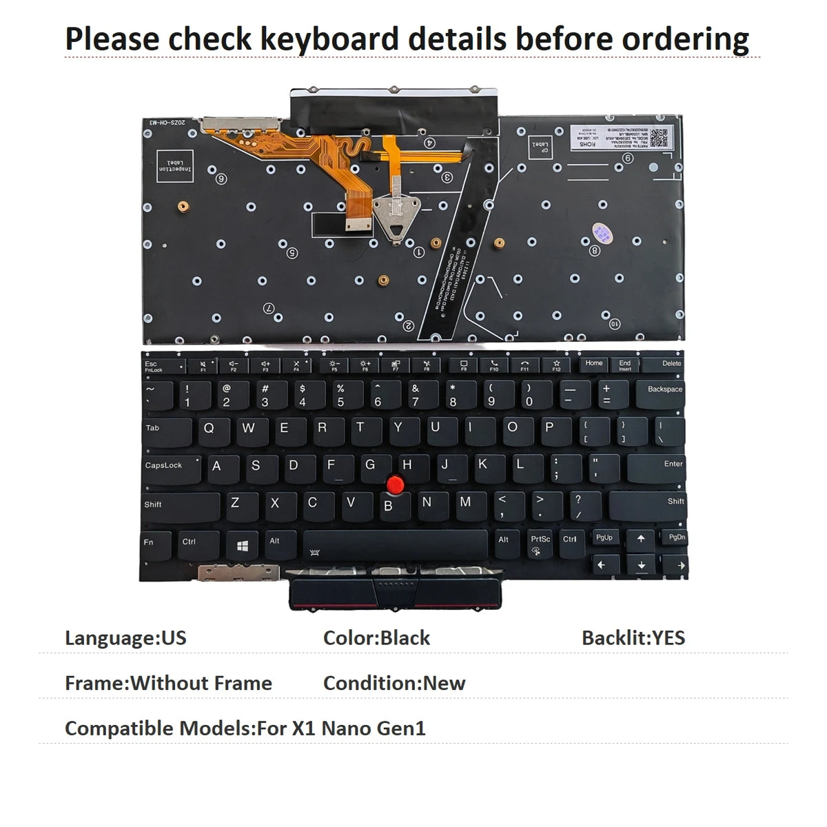 New US Language  Backlit Keyboard For Lenovo Thinkpad X1 Nano Gen1 Notebook PC Replacement Keyboard Lenovo laptop repair parts