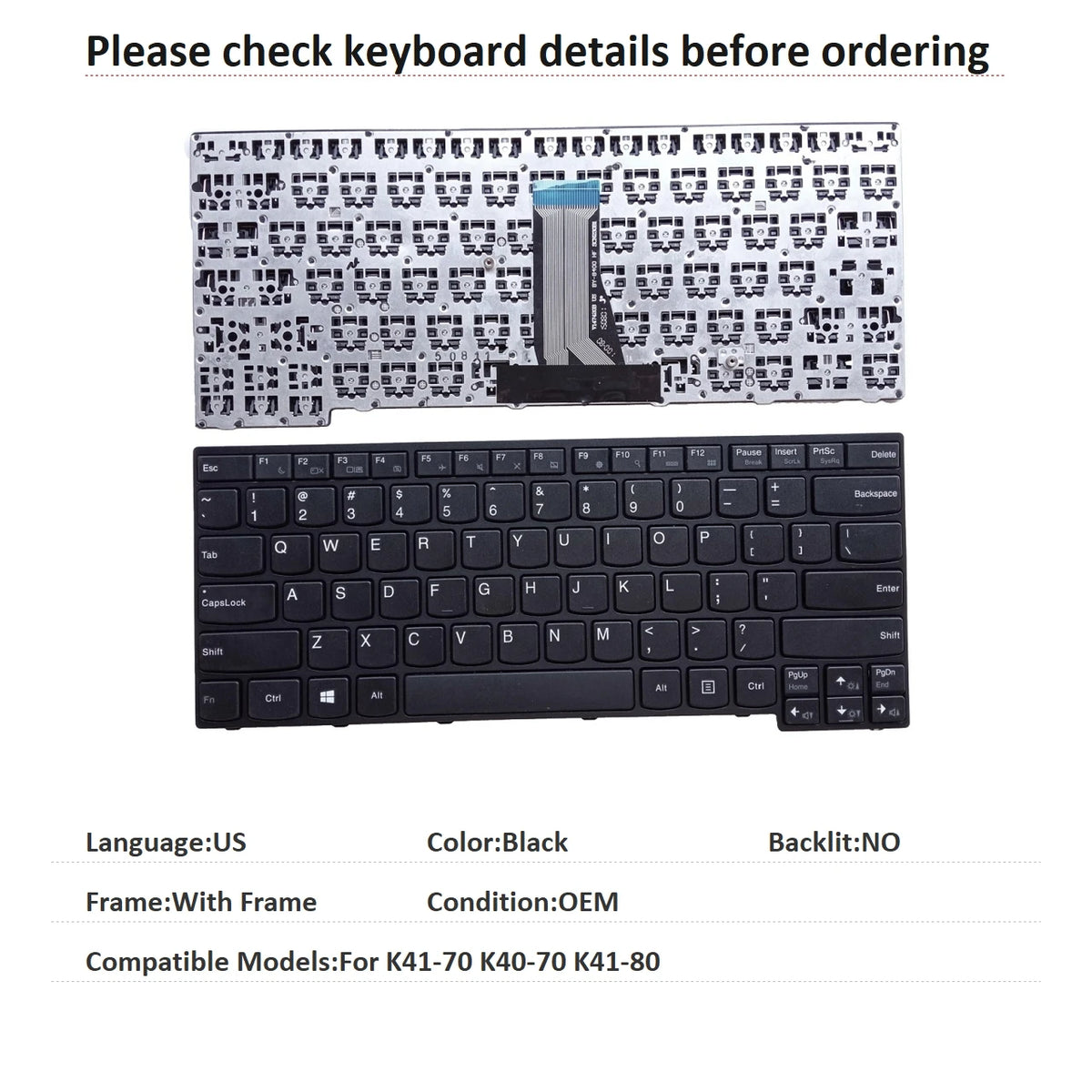 New US Language  Keyboard For Lenovo K41-70 K40-70 K41-80 Notebook PC Replacement Keyboard Lenovo laptop repair parts