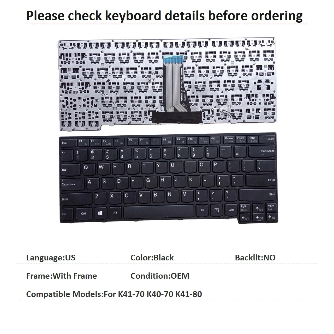 New US Language  Keyboard For Lenovo K41-70 K40-70 K41-80 Notebook PC Replacement Keyboard Lenovo laptop repair parts