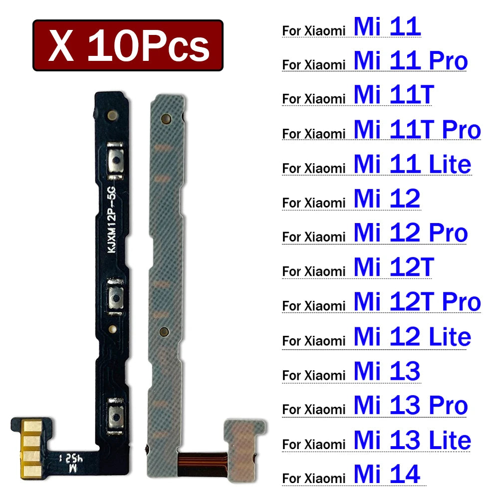 10Pcs, Volume Button Power Switch On Off Button Flex Cable For Xiaomi Mi 11 11T 12 12T 12s 13 14 Pro Lite 12s Ultra  Xiaomi  Xiao mi phone repair parts