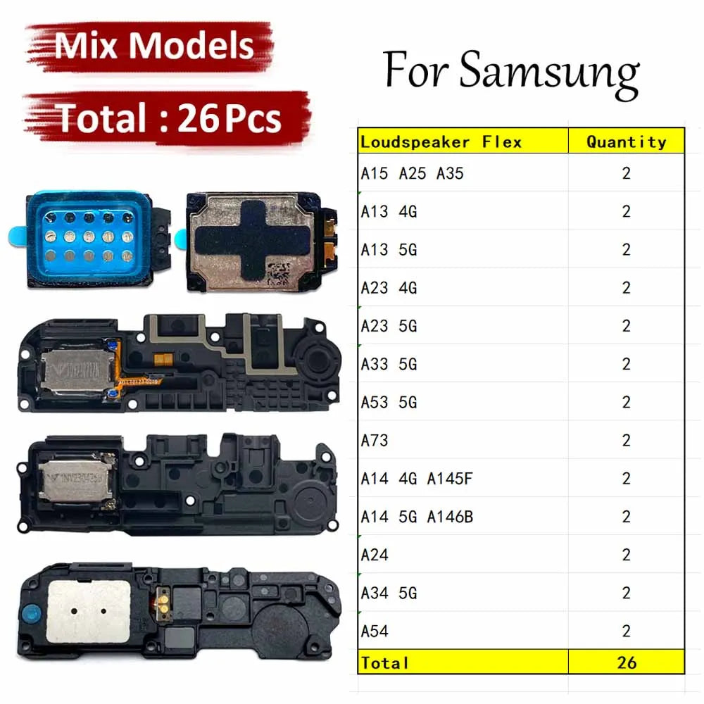 26Pcs, Loud Speaker Buzzer Ringer Loudspeaker Flex Cable For Samsung A15 A25 A35 A13 A23 A33 A53 A73 A14 A24 A34 A54 4G 5G Samsung phone repair parts