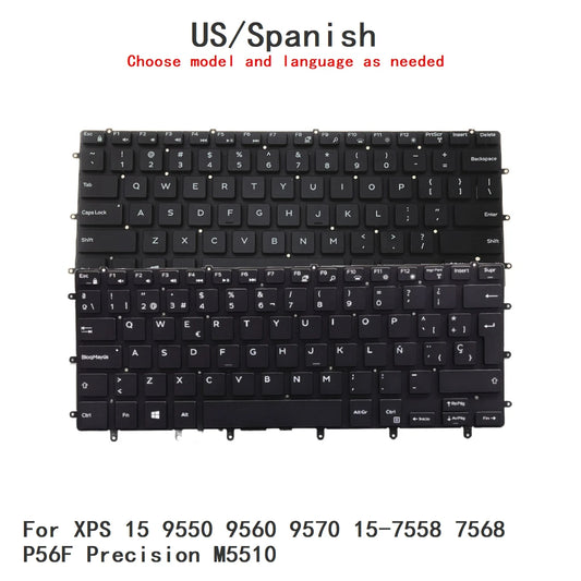 New US Spanish Language  Backlit Keyboard For Dell XPS 15 9550 9560 9570 15-7558 7568 P56F Precision M5510 Replacement KeyboardDell laptop repair parts