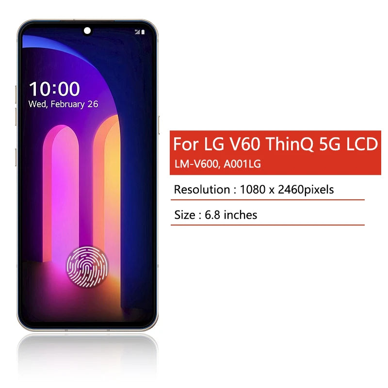 6.8"Super AMOLED For LG V60 ThinQ 5G LM-V600 A001LG LCD Display Touch Screen Digitizer For LG V60 LCD With Fingerprint LG phone repair parts