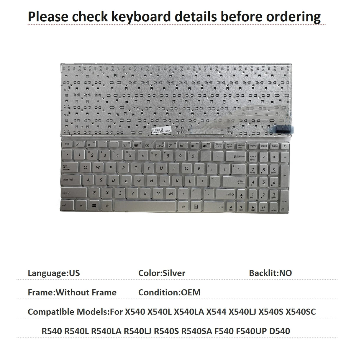 US RU SP AR Keyboard For ASUS X540 X540L X540LA X544 X540LJ X540S X540SC R540 R540L R540LA R540LJ R540S R540SA F540 F540UP D540 ASUS laptop repair parts