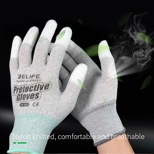 RELIFE RL-063 Anti-Static Gloves Non-slip ESD Electronic Working Gloves PU Insulation Coated Finger Protection For Phone Repair Professional Repair Tools