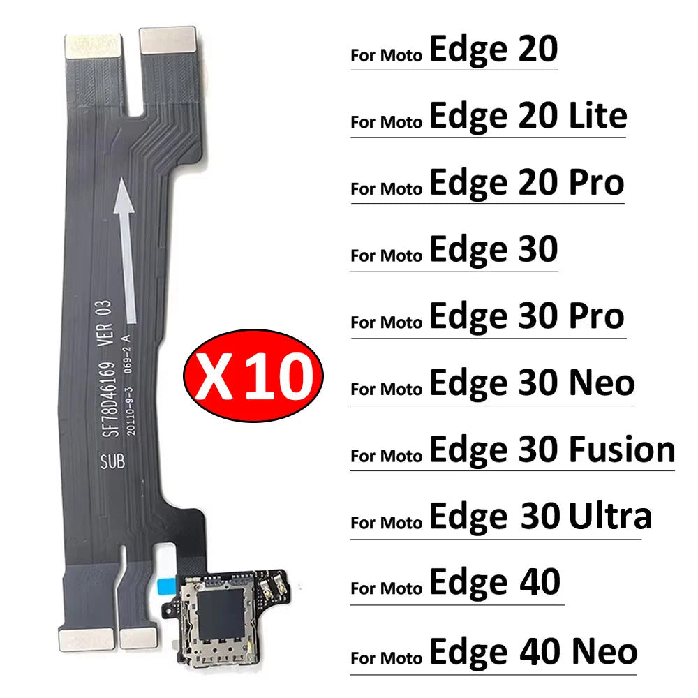 10Pcs, SIM Card Reader Holder Connector Socket Slot Main Flex Cable For Moto Edge 20 30 40 X30 Pro Neo Fusion Lite Ultra Plus Motorola phone repair parts