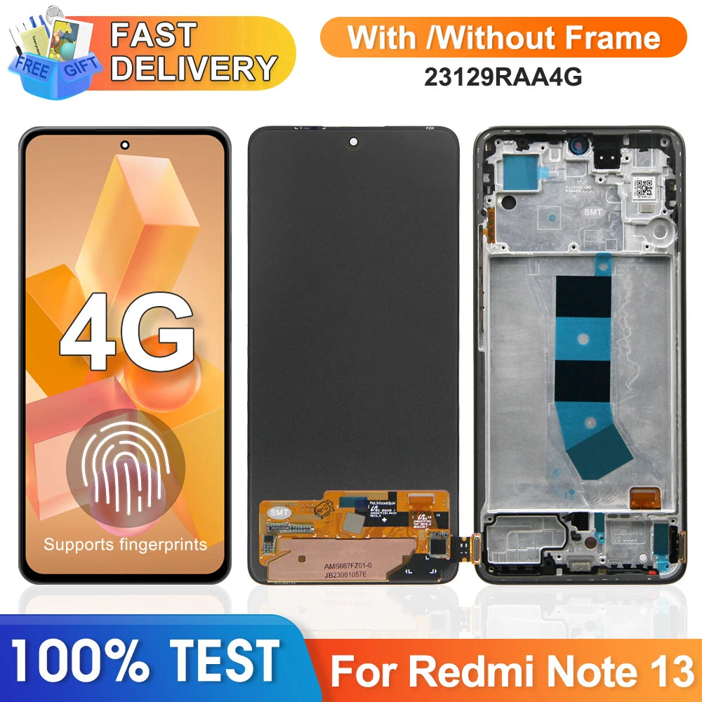 Screen for Xiaomi Redmi Note 13 4G 23129RAA4G 23124RA7EO Lcd Display Digital Touch Screen for Redmi Note 13 4G Screen with Frame Xiaomi phone repair parts