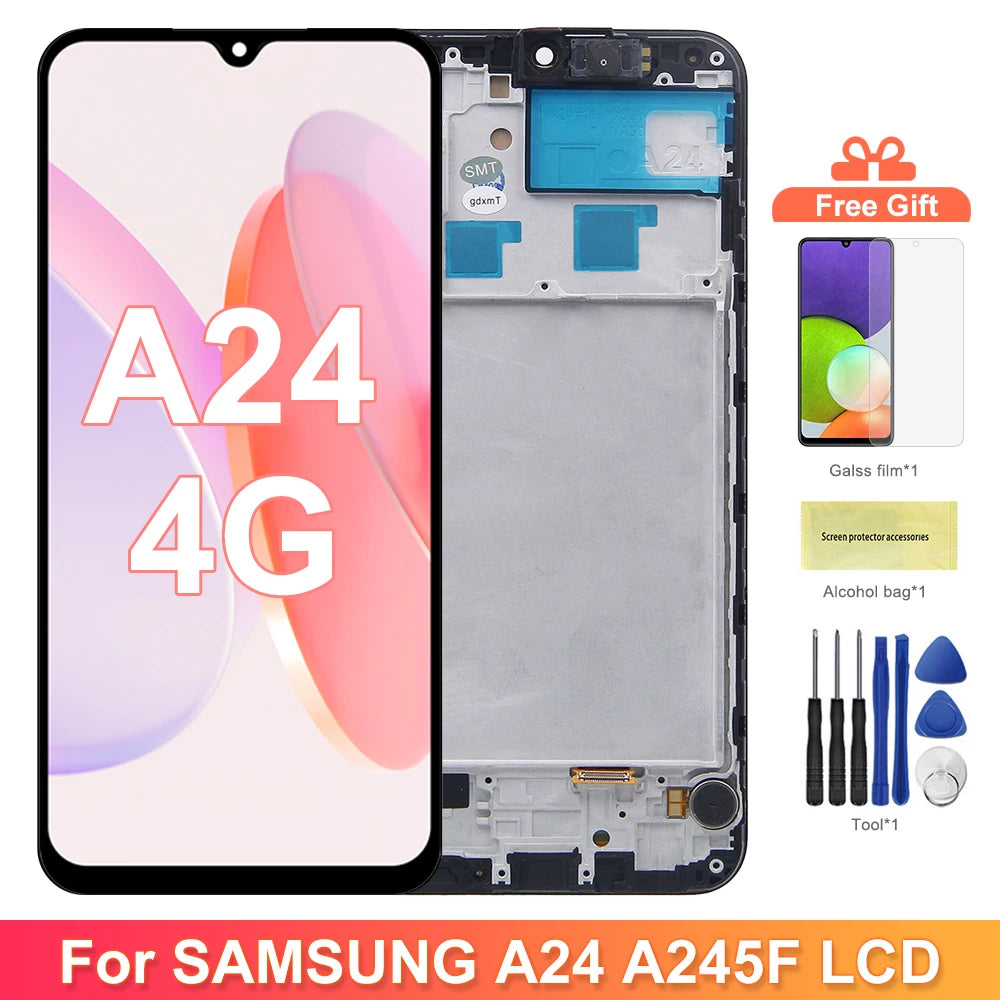 TFT Screen for Samsung Galaxy A24 4G A245F A245F/DS Lcd Display Digital Touch Screen with Frame for Samsung Galaxy A24 4G Screen Samsung phone repair parts