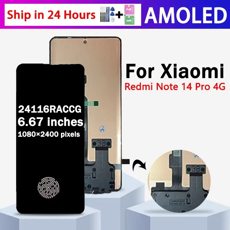 Note14Pro 4G 24116RACCG Display Screen With Frame For Xiaomi Redmi Note 14 Pro 4G LCD Display Screen Touch Digitizer Assembly Xiaomi phone repair parts