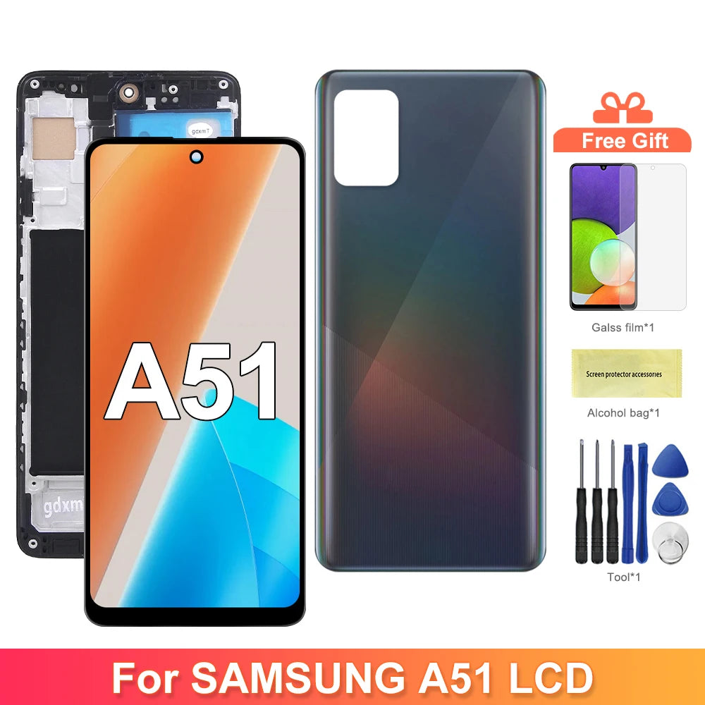 A51 Display Screen With Frame, for Samsung Galaxy A51 A515 A515F Lcd Display Touch Screen Digitizer Replacement 100% Tested Samsung phone repair parts