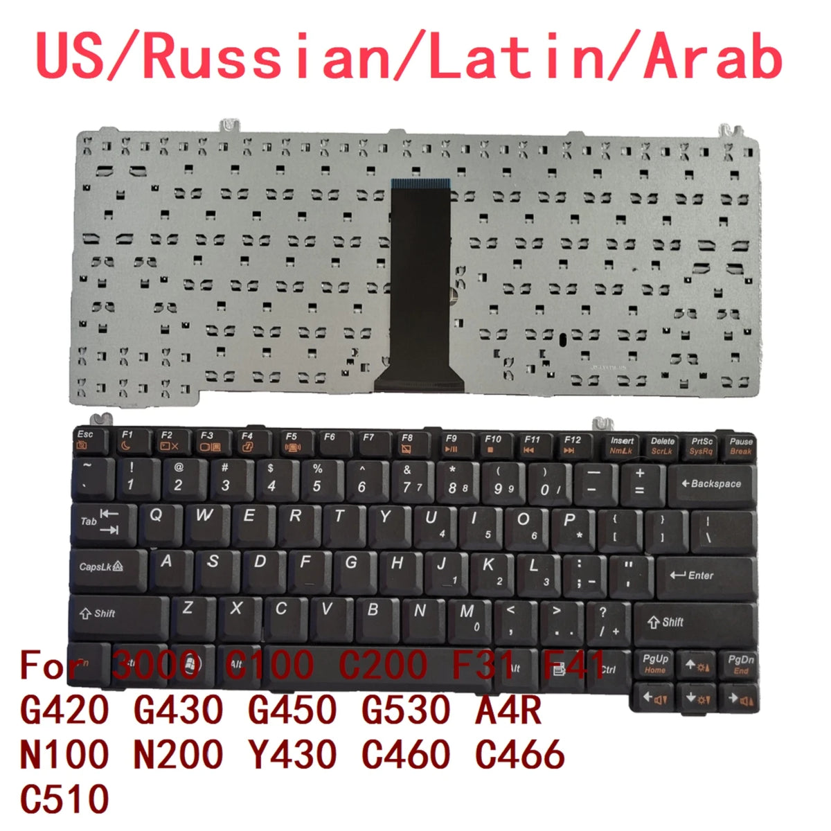 New US Russian Latin Arab Keyboard For Lenovo 3000 C100 C200 F31 F41 G420 G430 G450 G530 A4R N100 N200 Y430 C460 C466 C510 Lenovo laptop repair parts