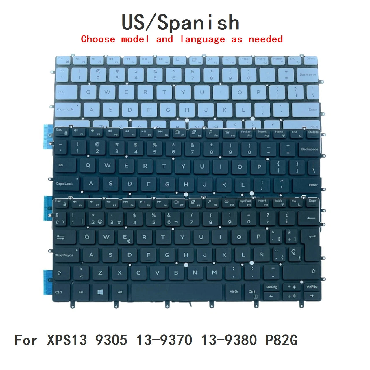 New US Spanish Language  Backlit Keyboard For Dell XPS13 9305 13-9370 13-9380 P82G 0RMCR1Dell laptop repair parts