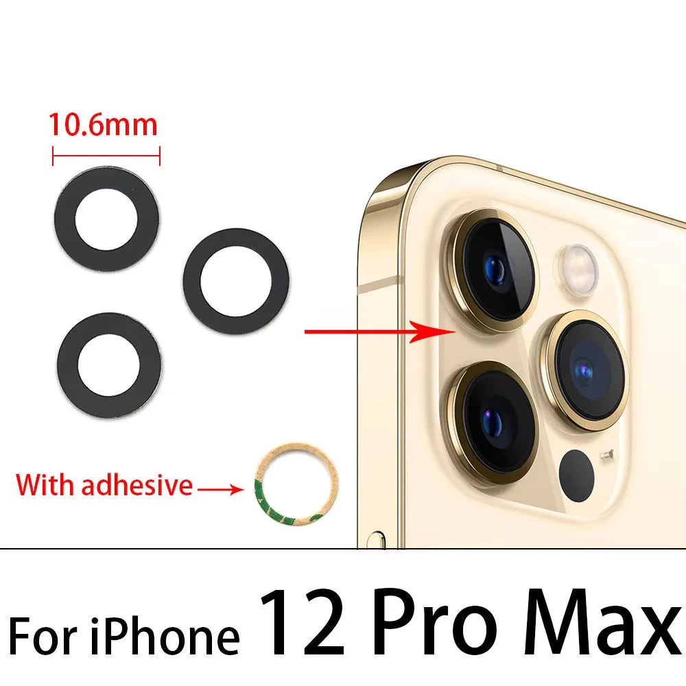 100Pcs/Lot, Rear Back Camera Glass Lens For iPhone 11 12 13 14 15 16 17 Pro Max Plus Mini With Adhesive Sticker iPhone phone repair parts