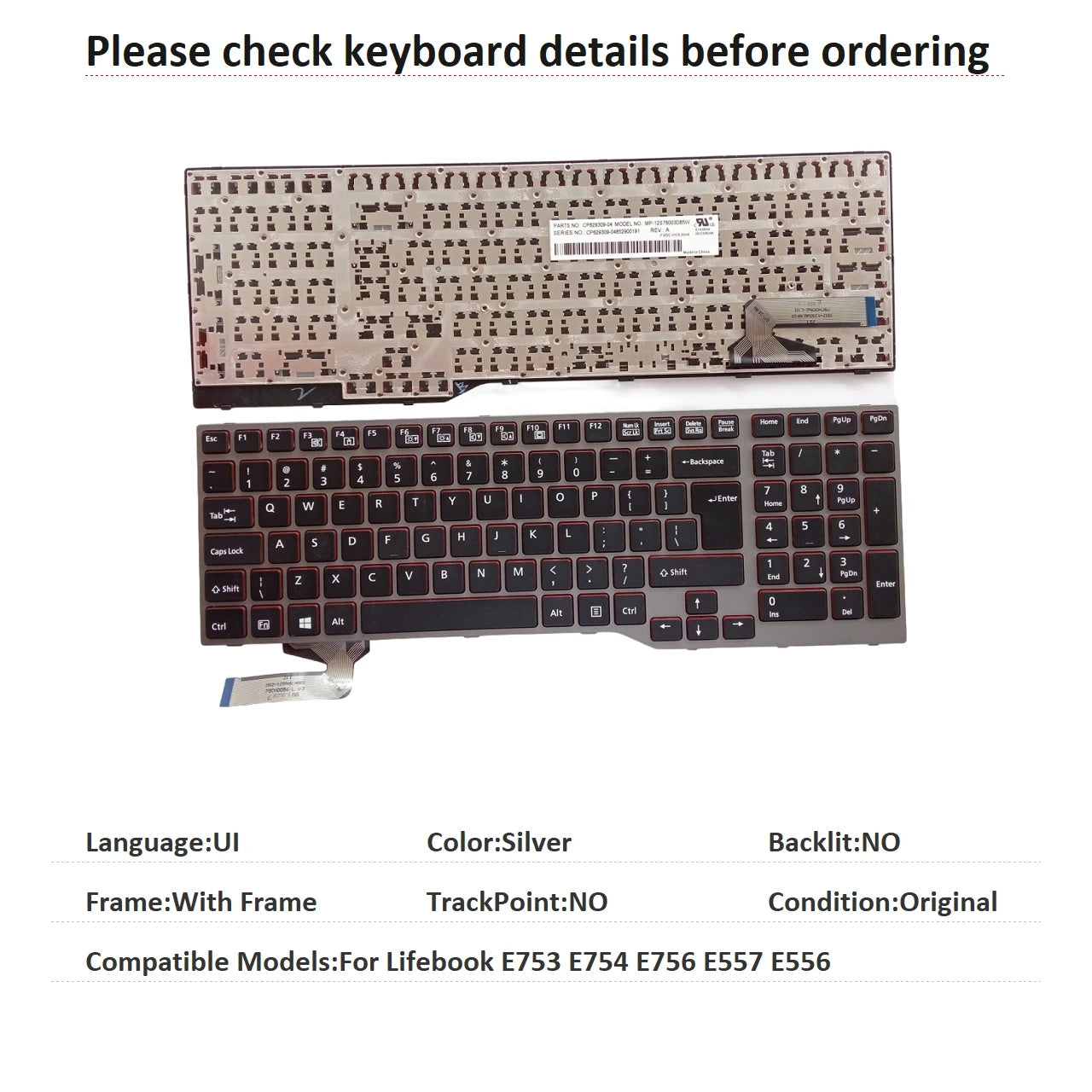 New UI Language  Keyboard For Fujitsu Lifebook E753 E754 E756 E557 E556 Notebook PC Replacement Keyboard