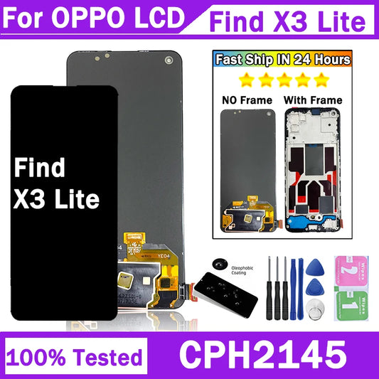 6.43" New AMOLED For Oppo Find X3 Lite LCD Display Screen Frame+Touch Panel Digitizer For Find X3Lite Display CPH2145 Frame Oppo phone repair parts Realme phone repair parts