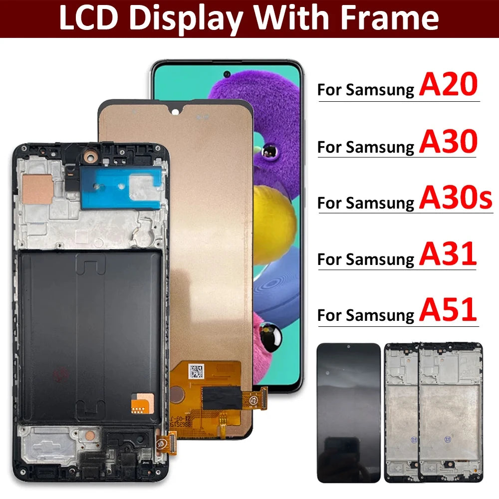New LCD Display Touch Screen Digitizer For Samsung A20 A30 A30s A31 A51 LCD Screen Touch Screen with Frame Digitizer Assembly  Samsung phone repair parts