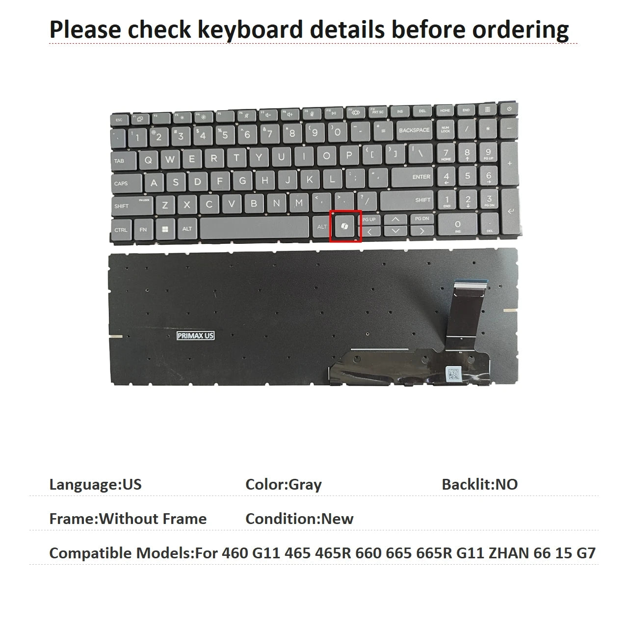 New US Spanish Latin UK Language  Backlit Keyboard For HP 460 G11 465 465R 660 665 665R G11 ZHAN 66 15 G7 Replacement Keyboard  HP laptop repair parts