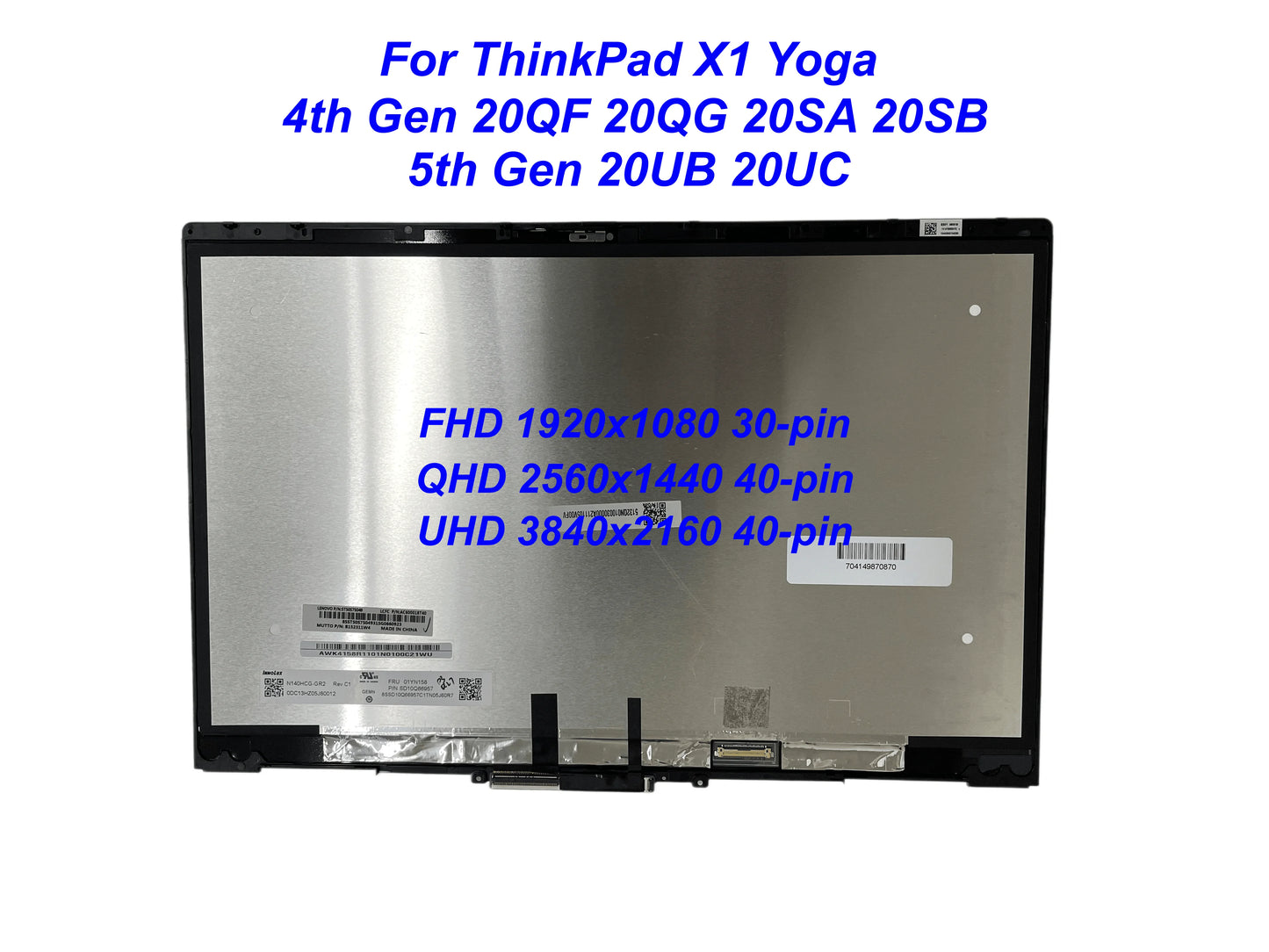 14" For Lenovo Thinkpad X1 Yoga 4th 5th Gen 4  5 LCD Touch Screen N140HCR-GQ2 N140HCG-GR2 B140QAN02.2 Display Assembly With Beze Lenovo laptop repair parts