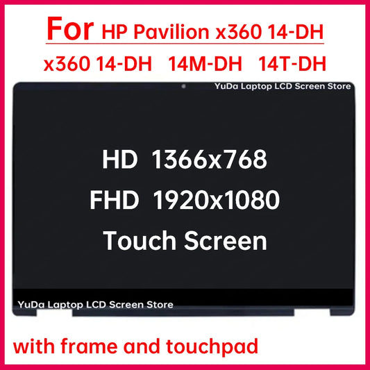 14 Inch Laptop LCD Touch Screen For HP Pavilion x360 14-dh 14M-DH 14T-DH Display Digitizer + With Frame Assembly Replacement FHD HP laptop repair parts