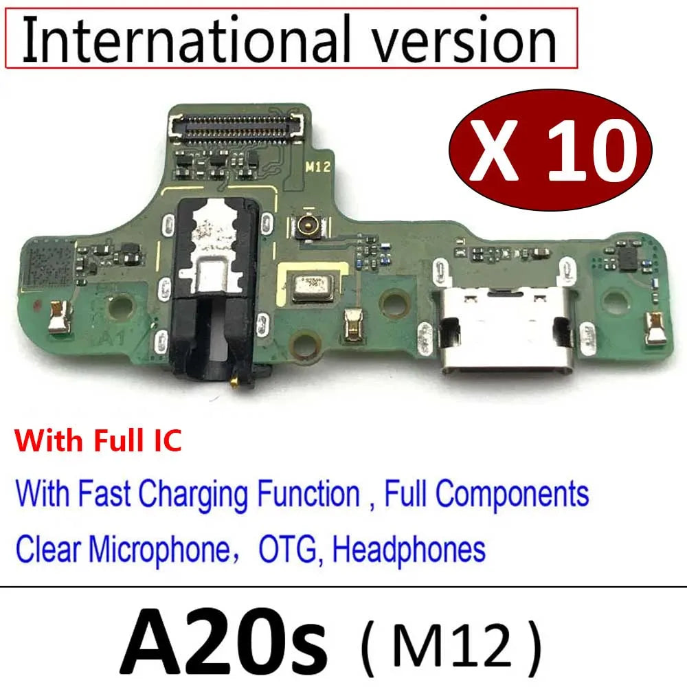 10Pcs, USB Port Charger Dock Plug Connector Charging Board FLex Cable Microphone For Samsung A20S A207 A207F Samsung phone repair parts