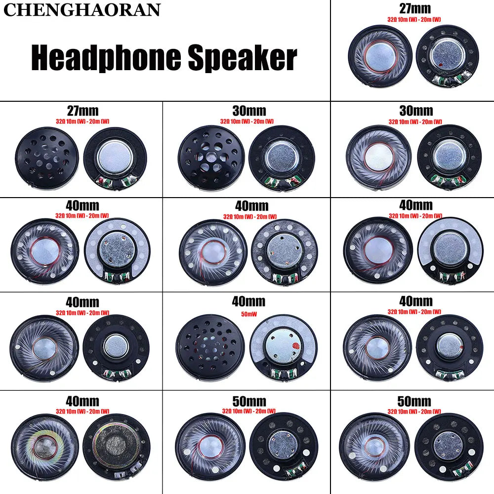 2pcs 32 ohm 32R 10m（W）-20m(W) 27mm 30mm 40mm 50mm Headset Driver Hifi Headphone Speaker Magnetic Noise Reduction Loudspeaker Game console repair parts