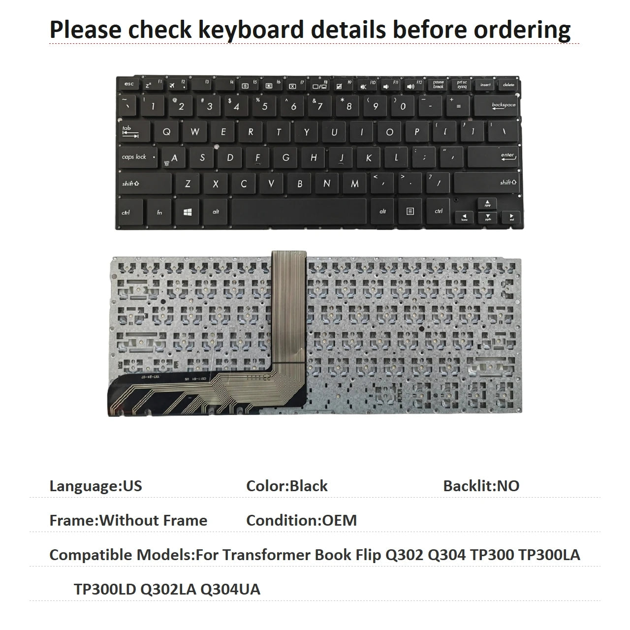 New US Language  Keyboard For ASUS Transformer Book Flip Q302 Q304 TP300 TP300LA TP300LD Q302LA Q304UA Replacement Keyboard ASUS laptop repair parts