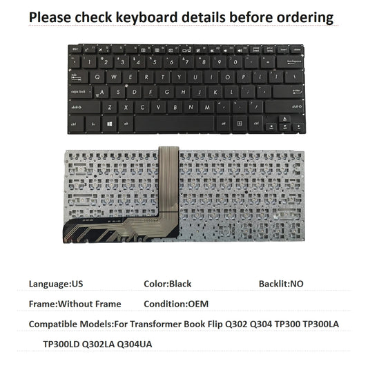 New US Language  Keyboard For ASUS Transformer Book Flip Q302 Q304 TP300 TP300LA TP300LD Q302LA Q304UA Replacement Keyboard ASUS laptop repair parts