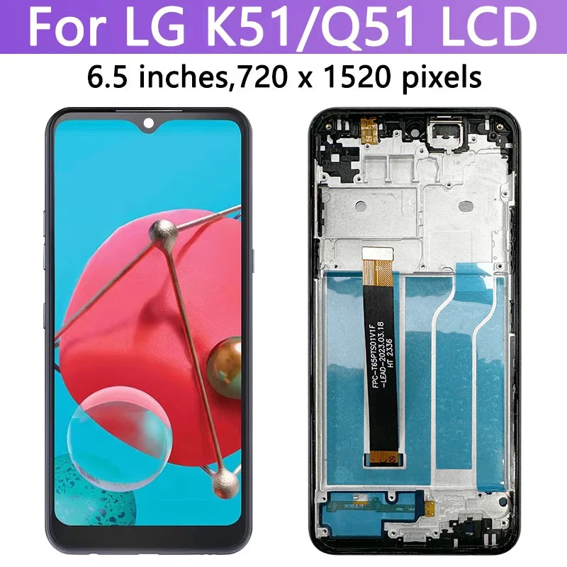 6.5"100% Tested For LG K51 Q51 LCD Display Touch Screen Digitizer Assembly LM-Q510N K500 K500UM Display With Frame LG phone repair parts