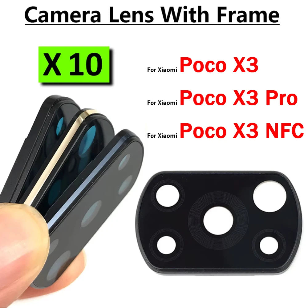 10Pcs, For Xiaomi Mi Poco X3 NFC Pro Camera Glass Lens Back Rear Camera Glass Lens With Frame Repair Parts  Xiaomi  Xiao mi phone repair parts